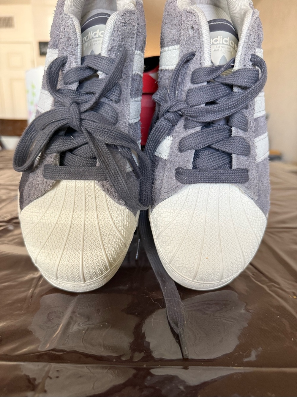 adidas Suede Shell-Toe Sneakers in Gray and White